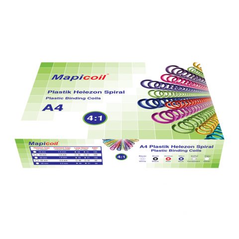 Mapicoil 4:1 Plastik Helezon Spiral 22 mm Şeffaf 50 Adet 48 Lop