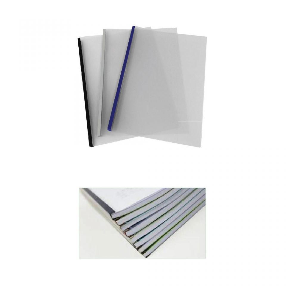 Mapicover-40 mm Vip Siyah Metal Sırtlı  Isısal Cilt Kapağı Şeffaf+Şeffaf